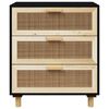 vidaXL Sideboard Black 60x30x70 cm Solid Wood Pine and Natural Rattan