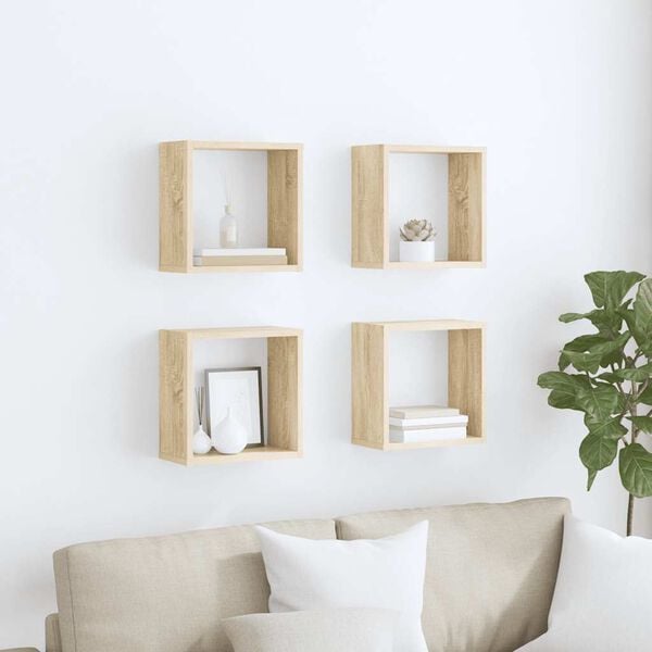 vidaXL Wall Cube Shelves 4 pcs Sonoma Oak 30x15x30 cm
