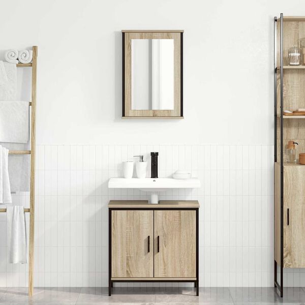 vidaXL Bathroom Furniture Set with Shelf 2 pcs Brown Engineered wood