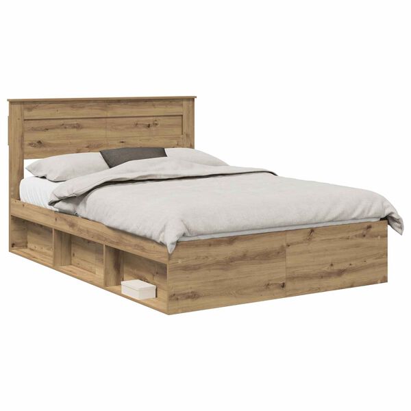 vidaXL Bed Frame Artisian Oak 140 x 190 cm Solid Pine Wood
