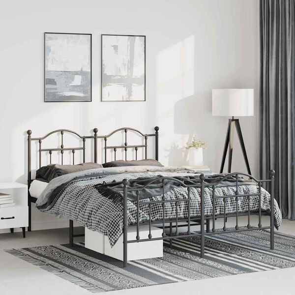 vidaXL Metal Bed Frame without Mattress with Footboard Black 135x190cm