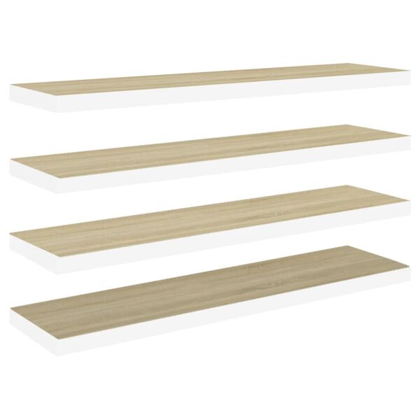 vidaXL Floating Wall Shelves 4 pcs Oak and White 90x23.5x3.8 cm MDF