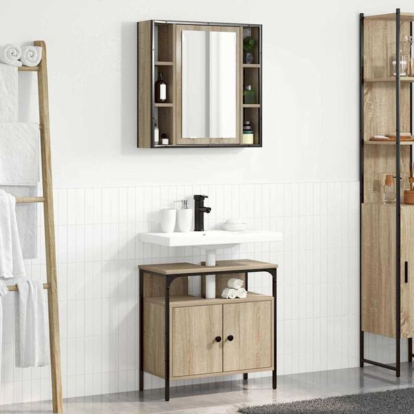 vidaXL Bathroom Furniture Set with Shelf 2 pcs Brown 60 x 30 x 60 cm
