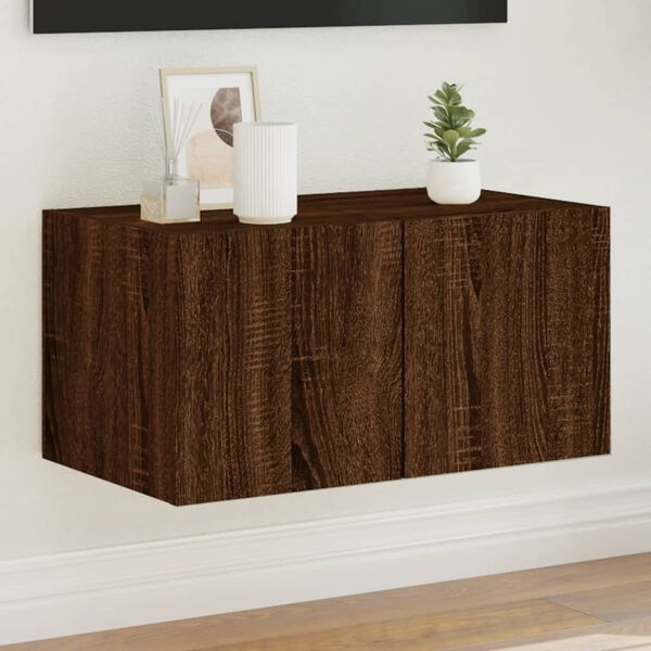 vidaXL TV Wall Cabinet with LED Lights Brown Oak 60x35x31 cm