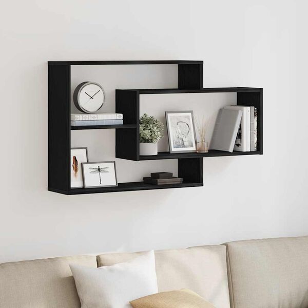 vidaXL Wall Shelf Black Oak 104x20x58.5 cm Engineered Wood