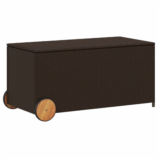 vidaXL Garden Storage Box with Wheels Brown 190L Poly Rattan