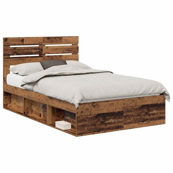 vidaXL Bed Frame with Headboard Old Wood 135 x 190 cm Solid Pine Wood
