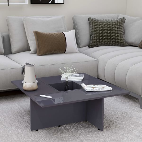 vidaXL Coffee Table High Gloss Grey 79.5x79.5x30 cm Engineered Wood