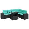 vidaXL 7 Piece Garden Sofa Set with Cushions Black Poly Rattan Acacia