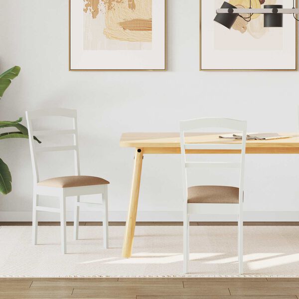 vidaXL Dining Chair 2 pcs White and Brown Solid Rubber Wood