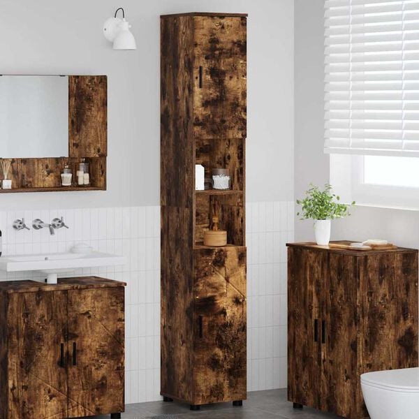 vidaXL Bathroom Cabinet with Storage Smoked Oak 30 x 35 x 192 cm