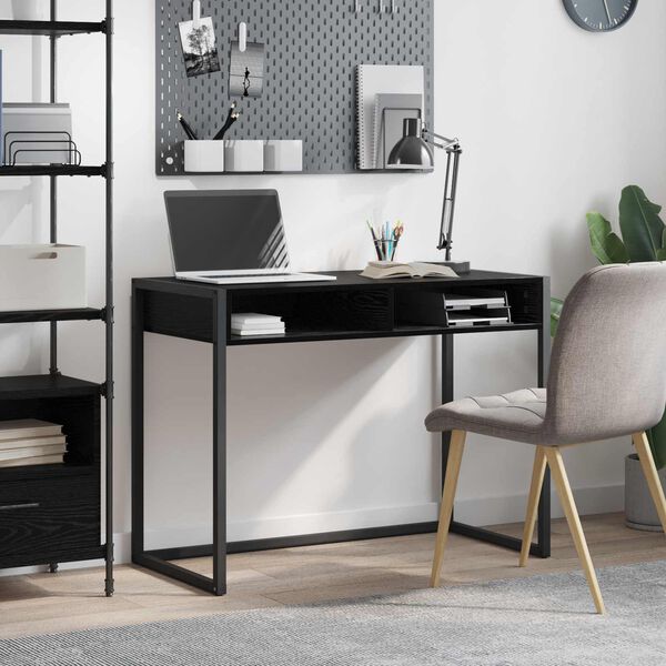 vidaXL Desk with Storage Black Oak 100 x 50 x 75 cm Engineered Wood