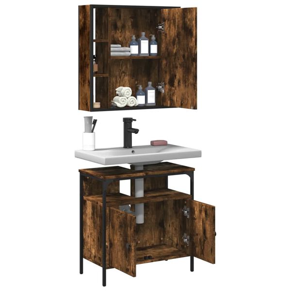 vidaXL 2 Piece Bathroom Furniture Set Smoked Oak Engineered Wood