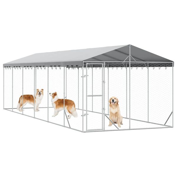 vidaXL Outdoor Dog Kennel with Roof Silver 3x9x2.5 m Galvanised Steel