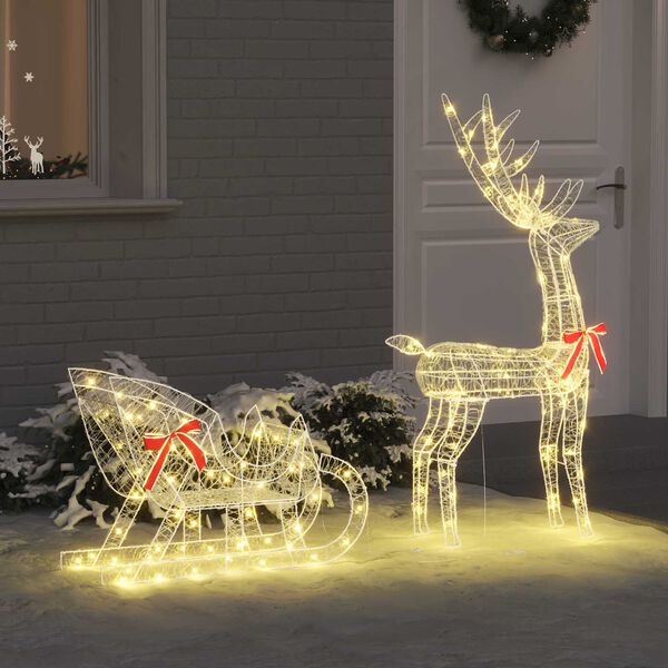 vidaXL Reindeer Pull Sleigh Warm white 70 x 26 x 130 cm Acrylic