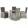 vidaXL 5 Piece Garden Dining Set Grey Poly Rattan&Solid Wood Acacia