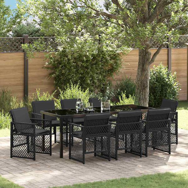 vidaXL Garden Dining Set 9 pcs Black Poly Rattan