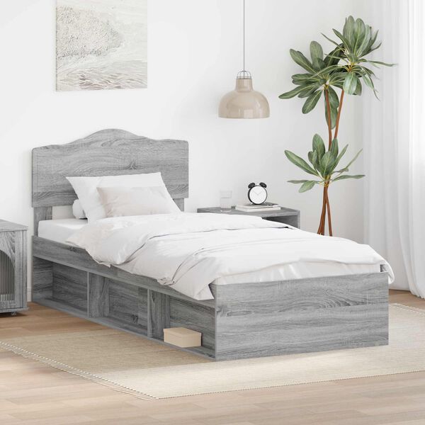 vidaXL Bed Frame Grey Sonoma 90 x 200 cm Solid Pine Wood