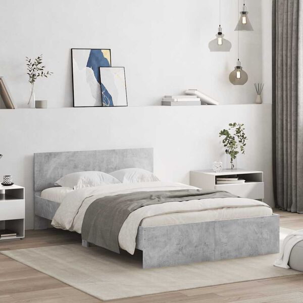 vidaXL Bed Frame with Headboard and LED Concrete Grey 120x190 cm Small Double