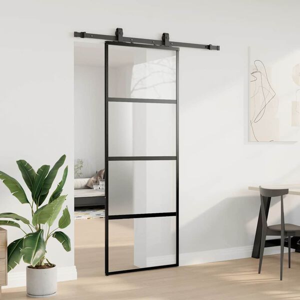 vidaXL Sliding Door with Hardware Set Black 76x205 cm Tempered Glass