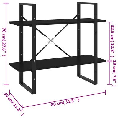 vidaXL 2-Tier Book Cabinet Black 80x30x70 cm Engineered Wood