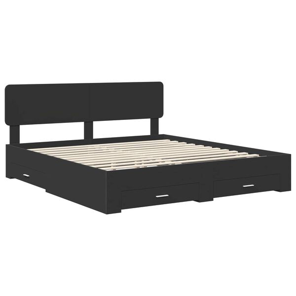 vidaXL Bed Frame with Headboard Black 200 x 200 cm Engineered Wood