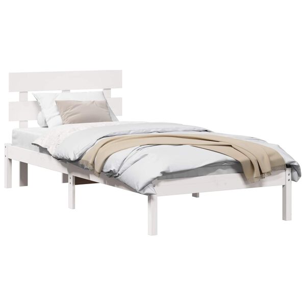 vidaXL Bed Frame with Headboard White 75 x 190 cm Solid Pine wood