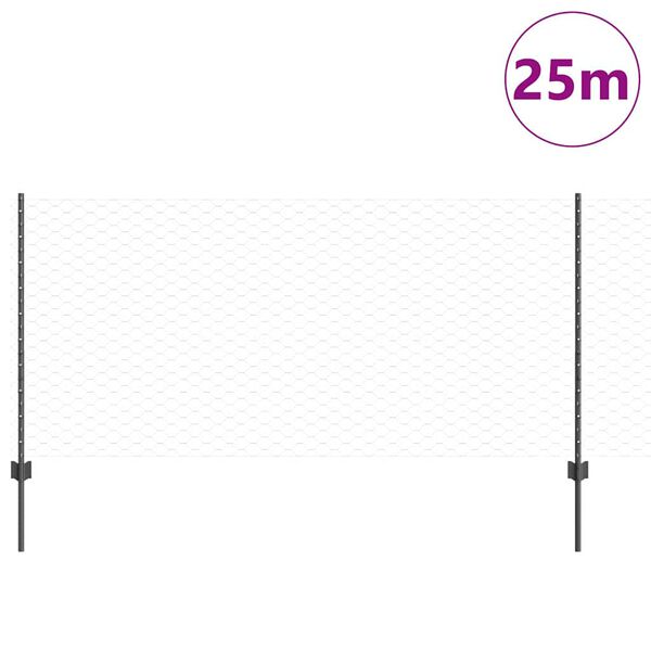 vidaXL Fence with Post Grey 1 x 25 m Steel