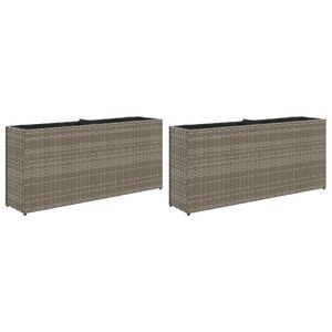 vidaXL Garden Planters with 2 Pots 2 pcs Grey 90x20x40 cm Poly Rattan