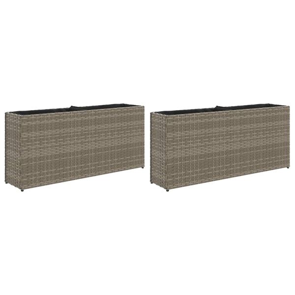 vidaXL Garden Planters with 2 Pots 2 pcs Grey 90x20x40 cm Poly Rattan