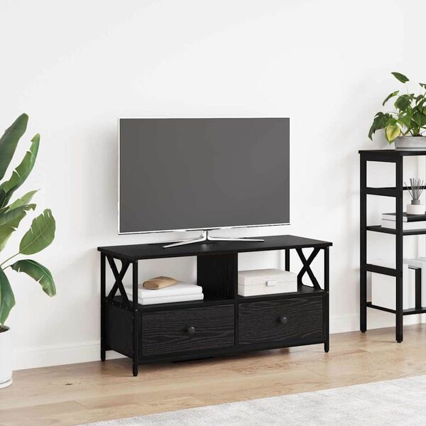 vidaXL TV Cabinet Black Oak 90 x 33 x 45 cm Engineered Wood and Steel