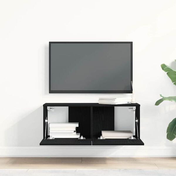 vidaXL TV Cabinet 2 pcs Black Oak 80 x 30 x 30 cm Engineered Wood