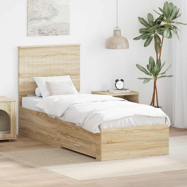 vidaXL Bed Frame Sonoma Oak and Silver 70 x 190 cm Engineered Wood