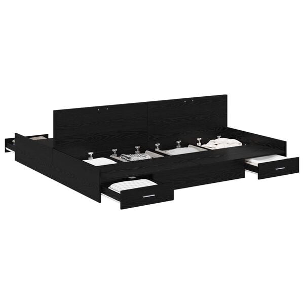 vidaXL Storage Bed Frame Black Oak 200 x 200 cm Engineered Wood