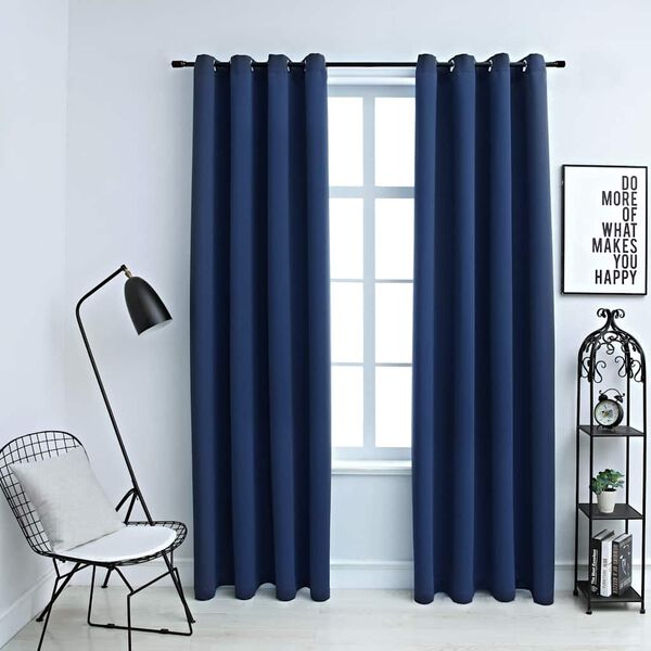 vidaXL Blackout Curtains with Metal Rings 2 pcs Blue 140x225 cm