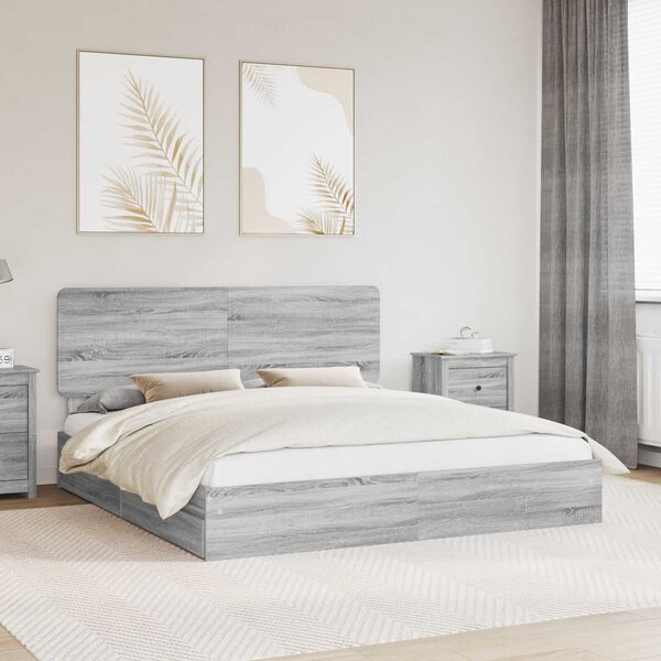 vidaXL Storage Bed Grey Sonoma 200 x 200 cm Engineered Wood