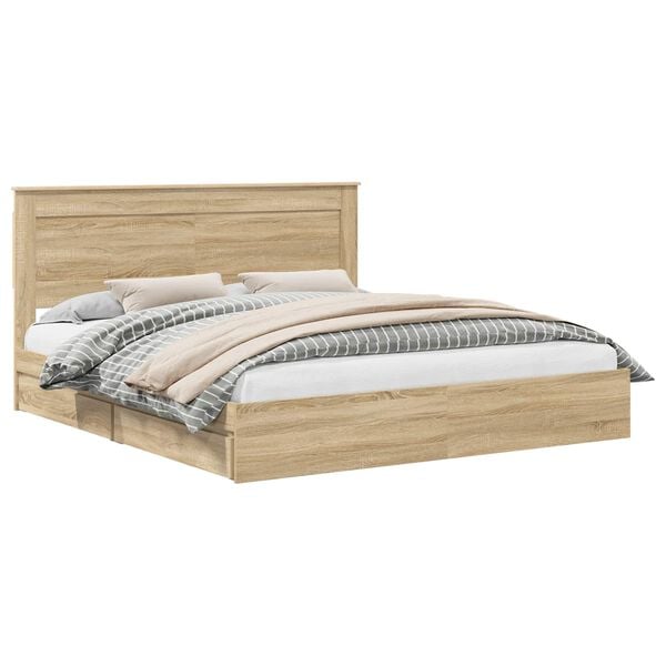 vidaXL Storage Bed with Drawer Sonoma Oak 180 x 200 cm Engineered Wood