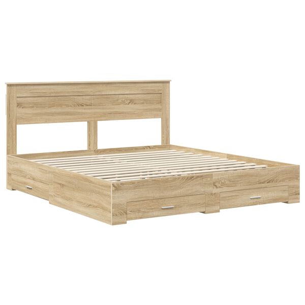 vidaXL Bed Frame with Drawer Sonoma Oak 180 x 200 cm Engineered Wood