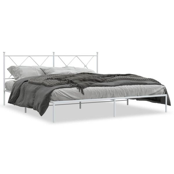 vidaXL Metal Bed Frame without Mattress with Headboard White 183x213cm