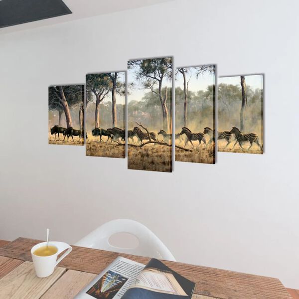 Canvas Wall Print Set Zebras 100 x 50 cm
