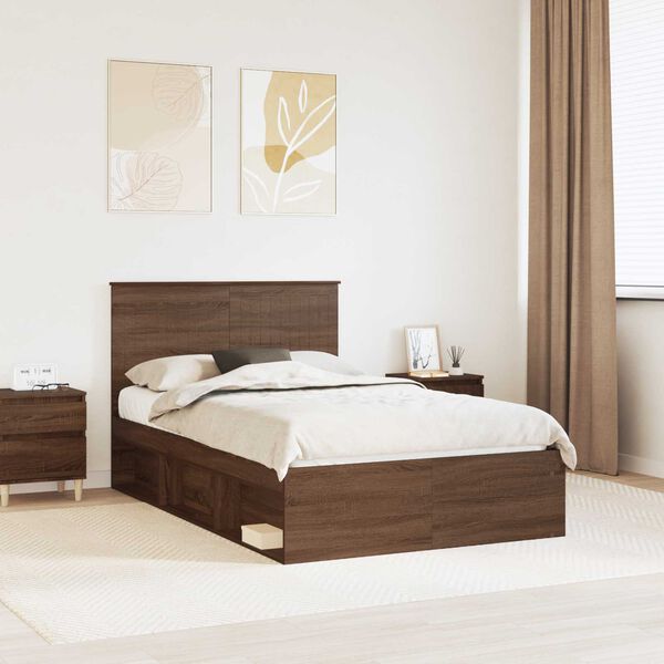 vidaXL Bed Frame with Headboard Brown Oak 120 x 200 cm Solid Pine Wood