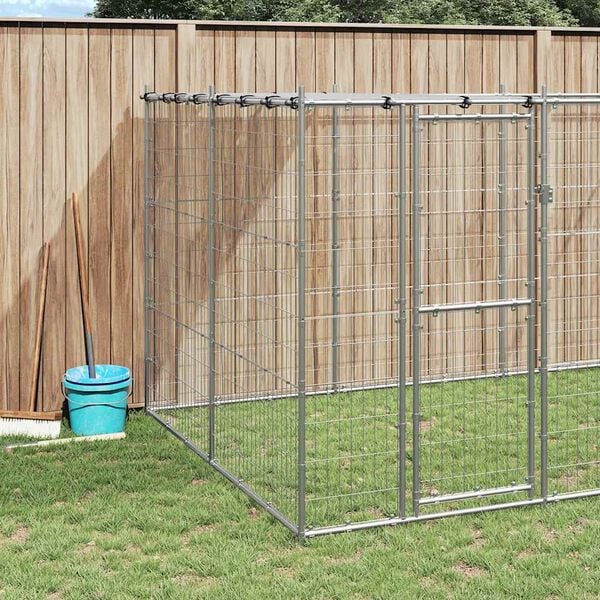 vidaXL Outdoor Dog Kennel Galvanised Steel with Roof 12.1 m&sup2;
