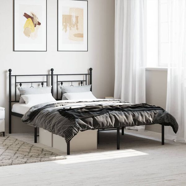 vidaXL Metal Bed Frame without Mattress with Headboard Black 140x190cm