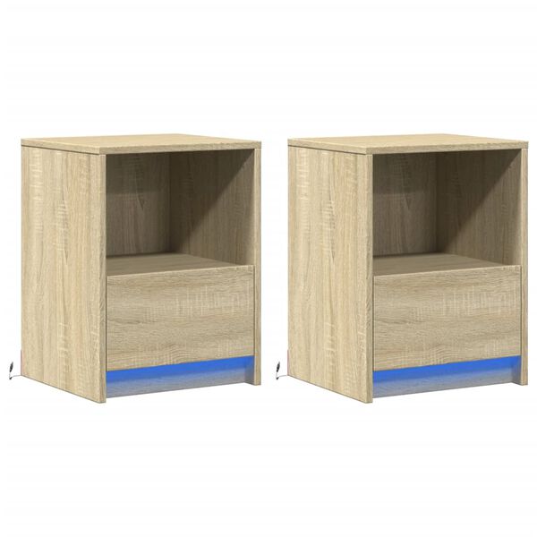 vidaXL Bedside Cabinets with LED Lights 2 pcs Sonoma Oak Engineered Wood