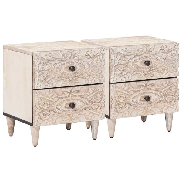 vidaXL Bedside Cabinet 2 pcs White 40 x 33.5 x 46 cm Solid Mango Wood