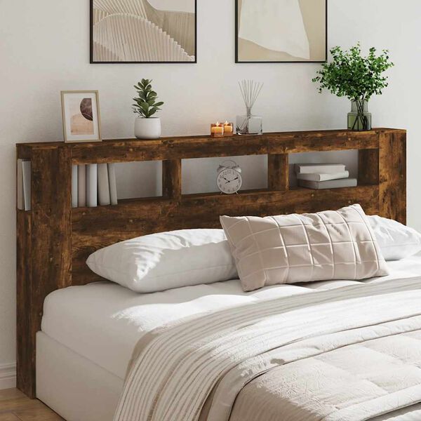 vidaXL LED Headboard Smoked Oak 200 cm Engineered Wood