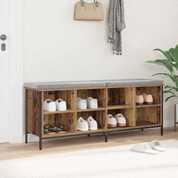 vidaXL Shoe Cabinet Old Wood 131 x 35 x 50 cm Engineered Wood and Iron