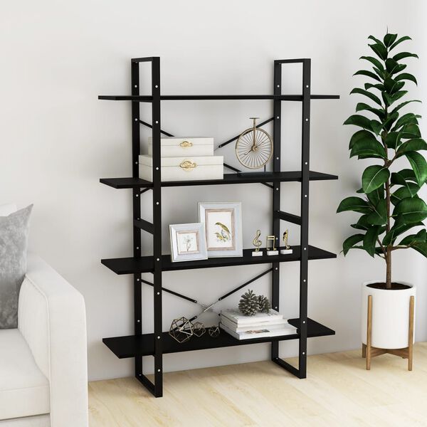 vidaXL 4-Tier Book Cabinet Black 100x30x140 cm Solid Pine Wood