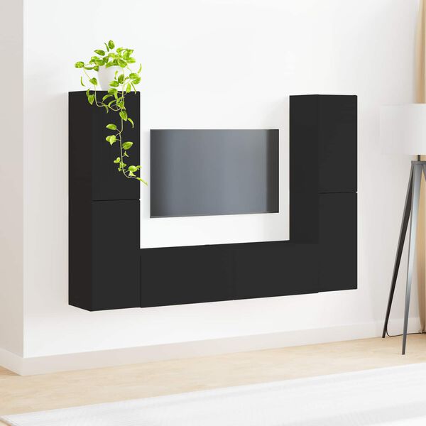 vidaXL TV Cabinet Set 6 pcs Black Engineered Wood