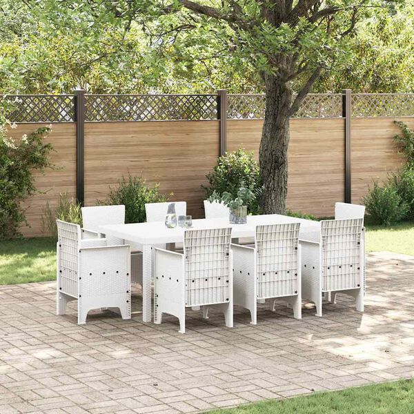 vidaXL Garden Dining Set 9 pcs White Polt rattan